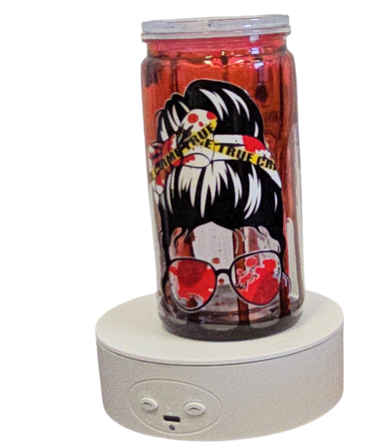 True Crime Junkie 16oz Blood Drip Halloween Snowglobe Tumbler with Straw / Gobelet d’Halloween True Crime Junkie 16oz Effet Sanglant avec paille