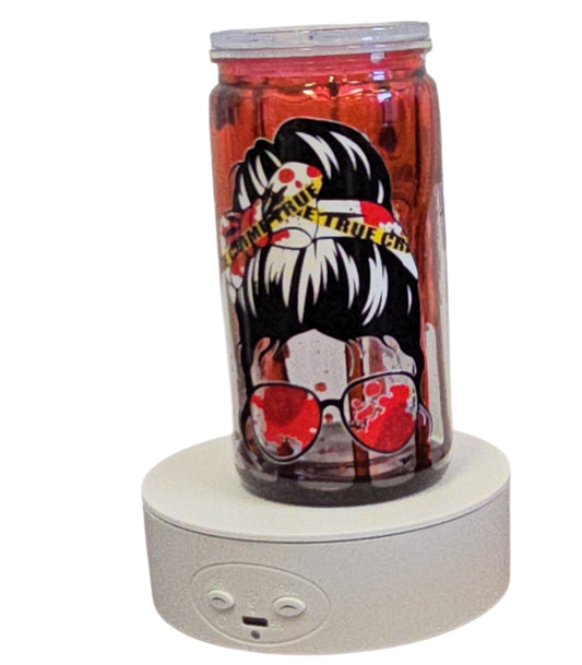 True Crime Junkie 16oz Blood Drip Halloween Snowglobe Tumbler with Straw / Gobelet d’Halloween True Crime Junkie 16oz Effet Sanglant avec paille